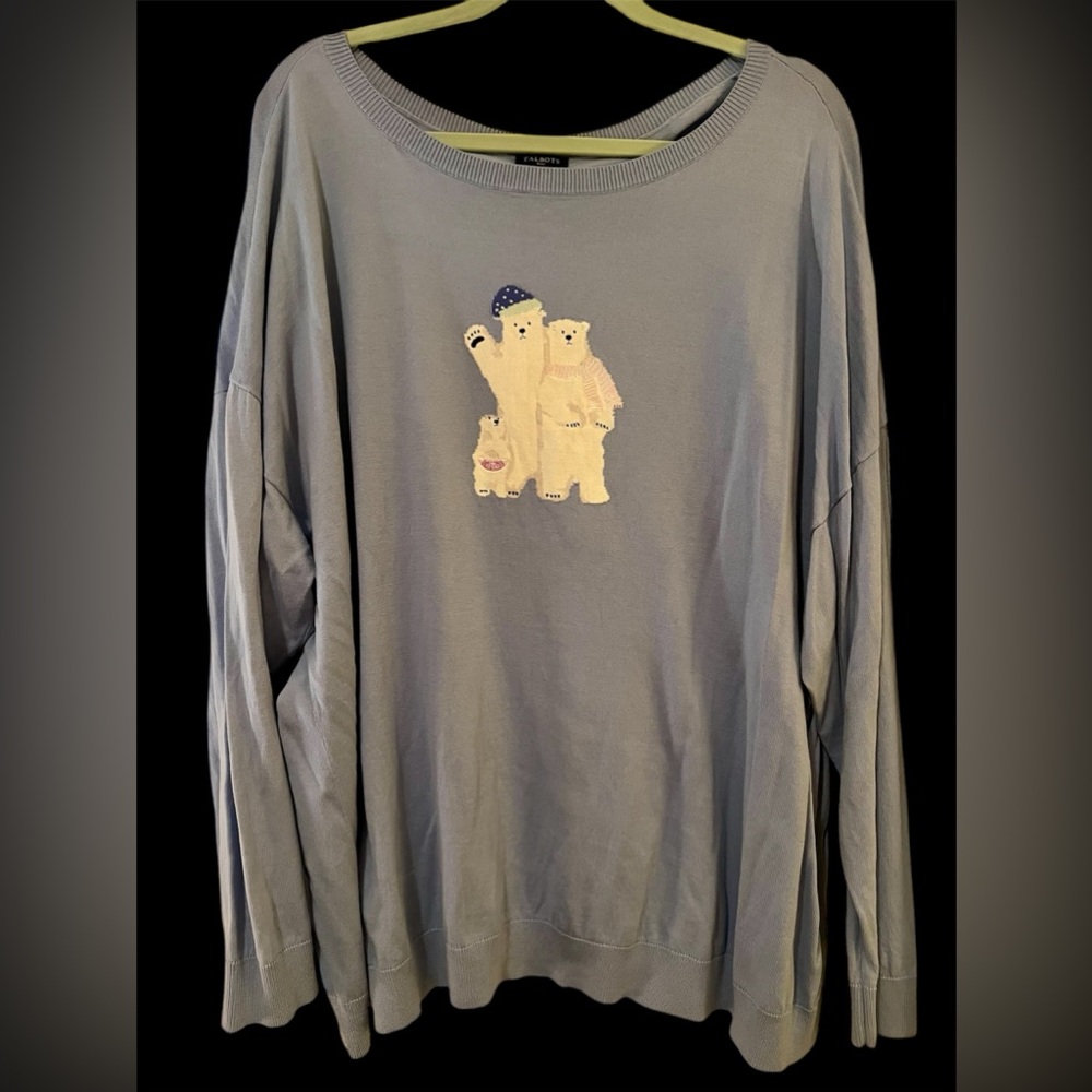 Talbots 3X Baby Blue Polar Bear Sweater Worn Once